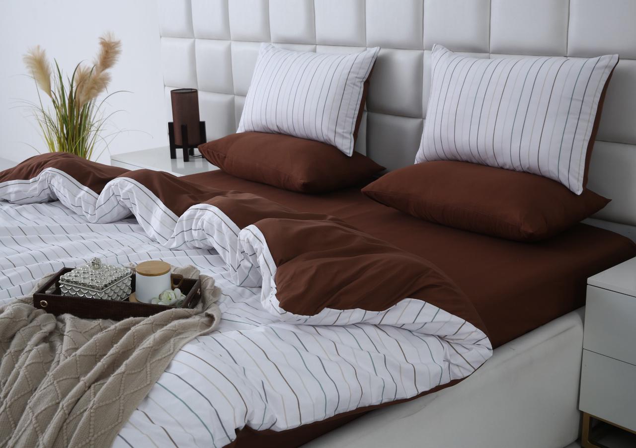 6 PCs Quilt Cover Set-Brown Stripes Duvet Cover Apricot