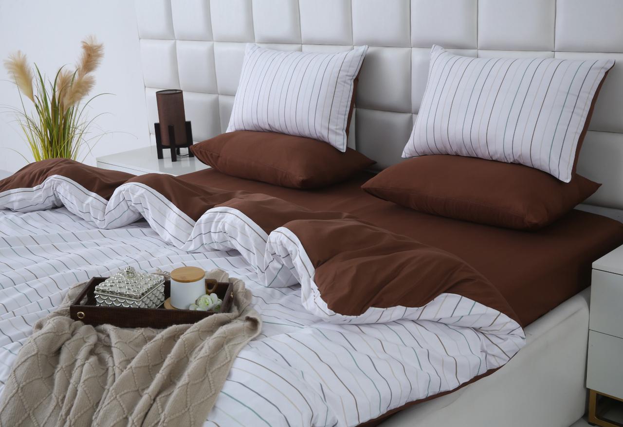 6 PCs Quilt Cover Set-Brown Stripes Duvet Cover Apricot