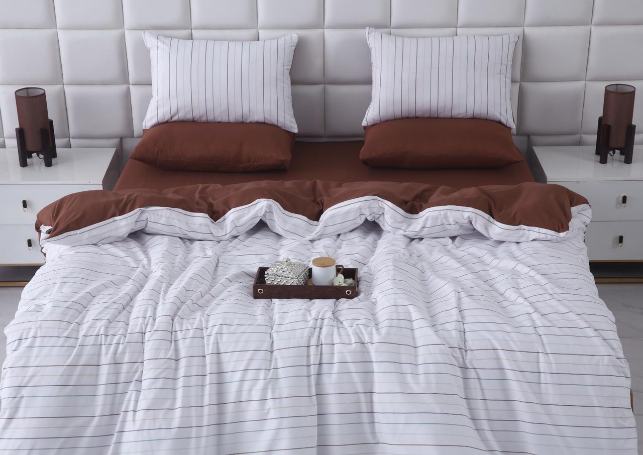 6 PCs Quilt Cover Set-Brown Stripes Duvet Cover Apricot