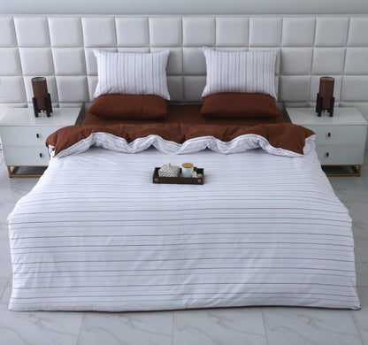 6 PCs Quilt Cover Set-Brown Stripes Duvet Cover Apricot