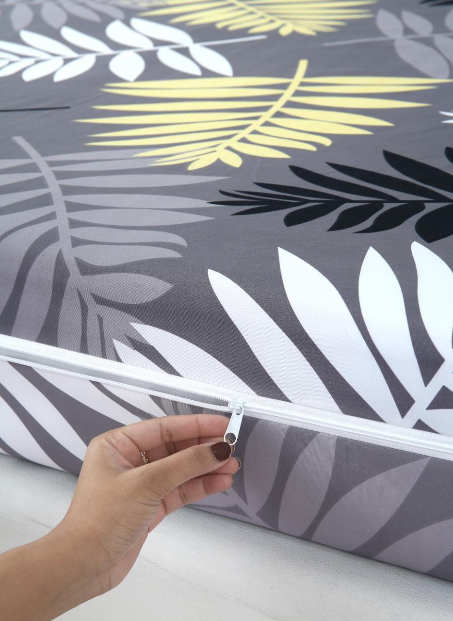 Zipper Mattress Cover Printed-Black Feathers Protectors Apricot
