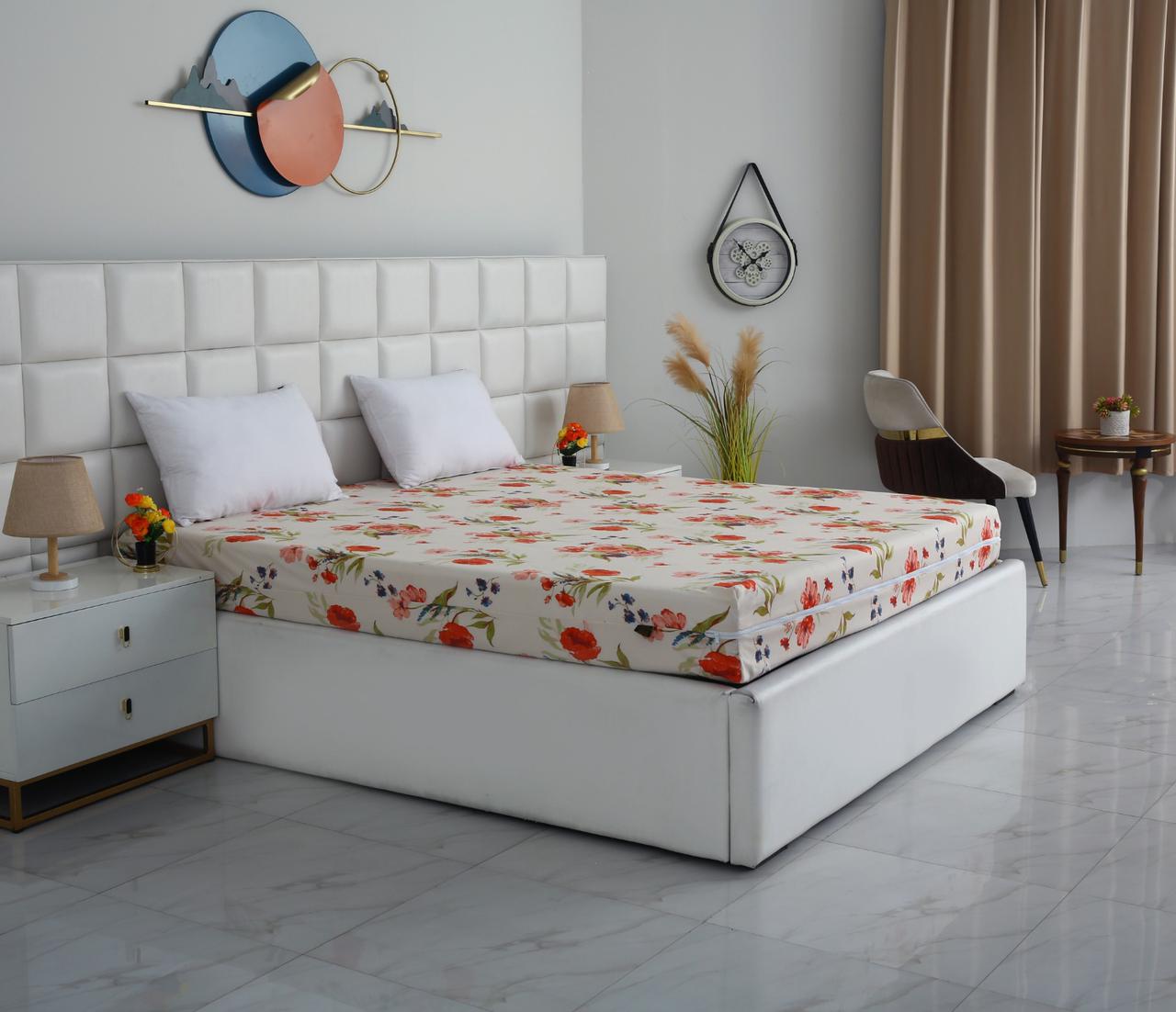 Zipper Mattress Cover Printed-Cosmic Bloom Protectors Apricot