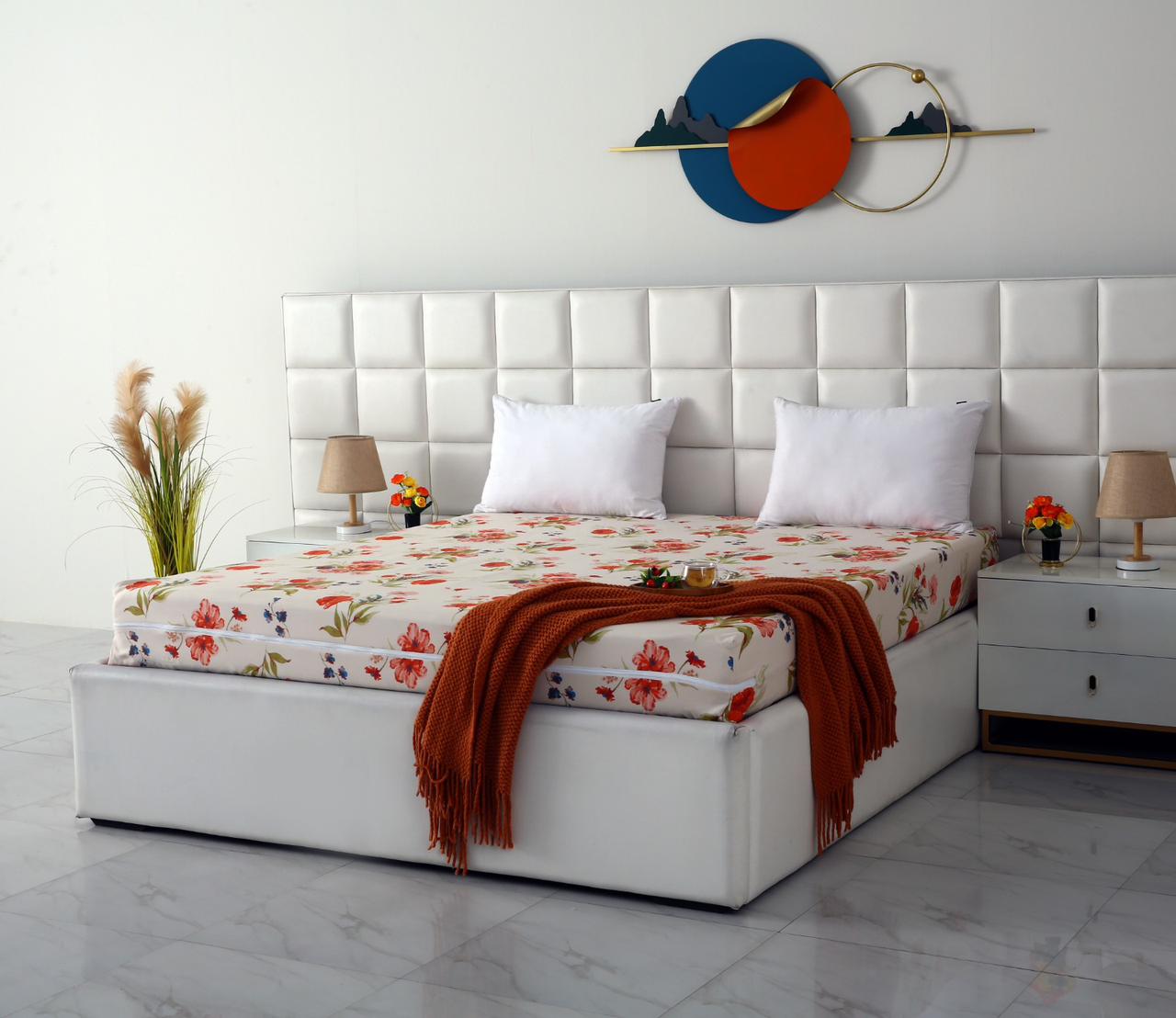 Zipper Mattress Cover Printed-Cosmic Bloom Protectors Apricot