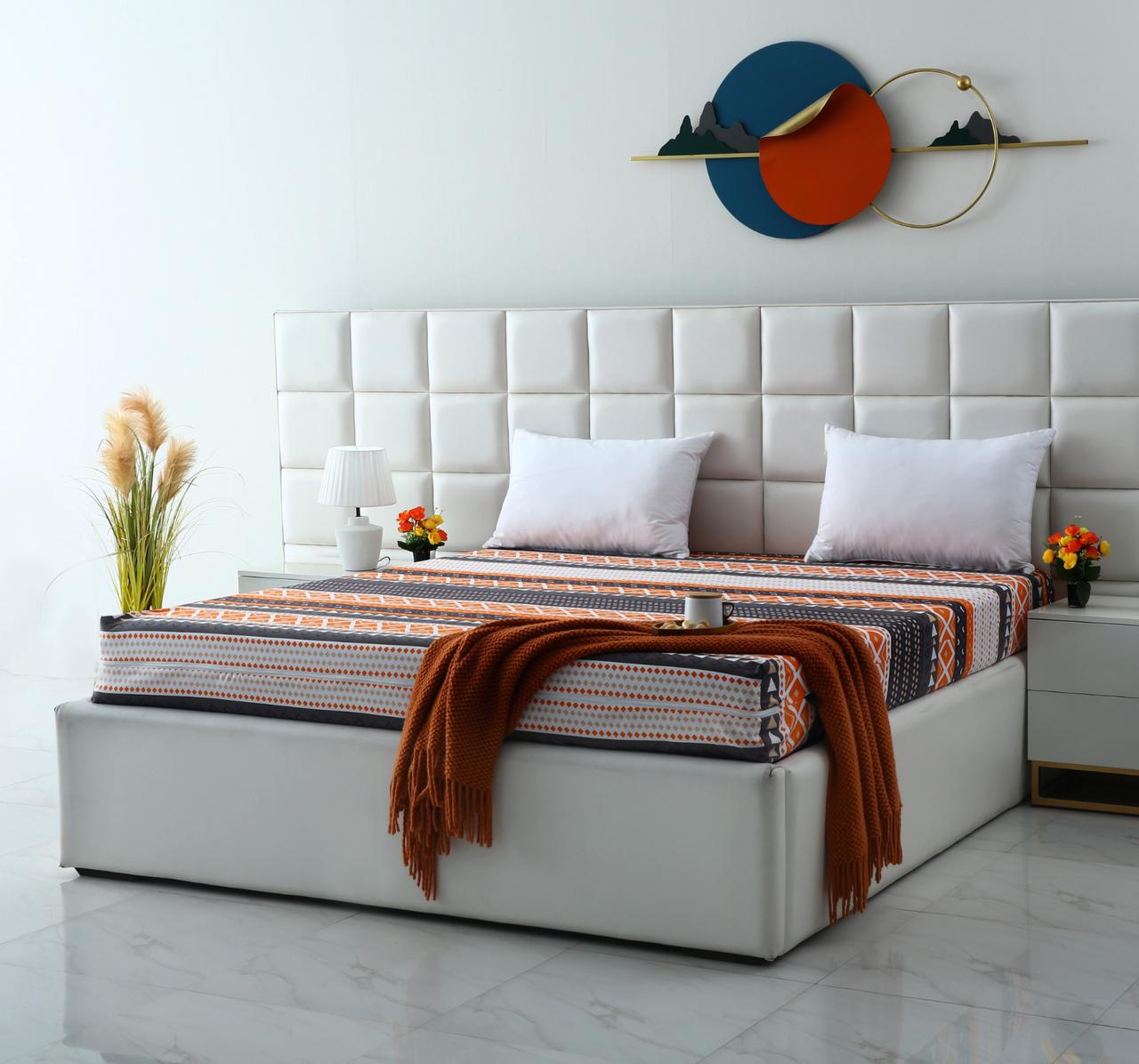 Zipper Mattress Cover Printed-Cosmic Bloom Protectors Apricot