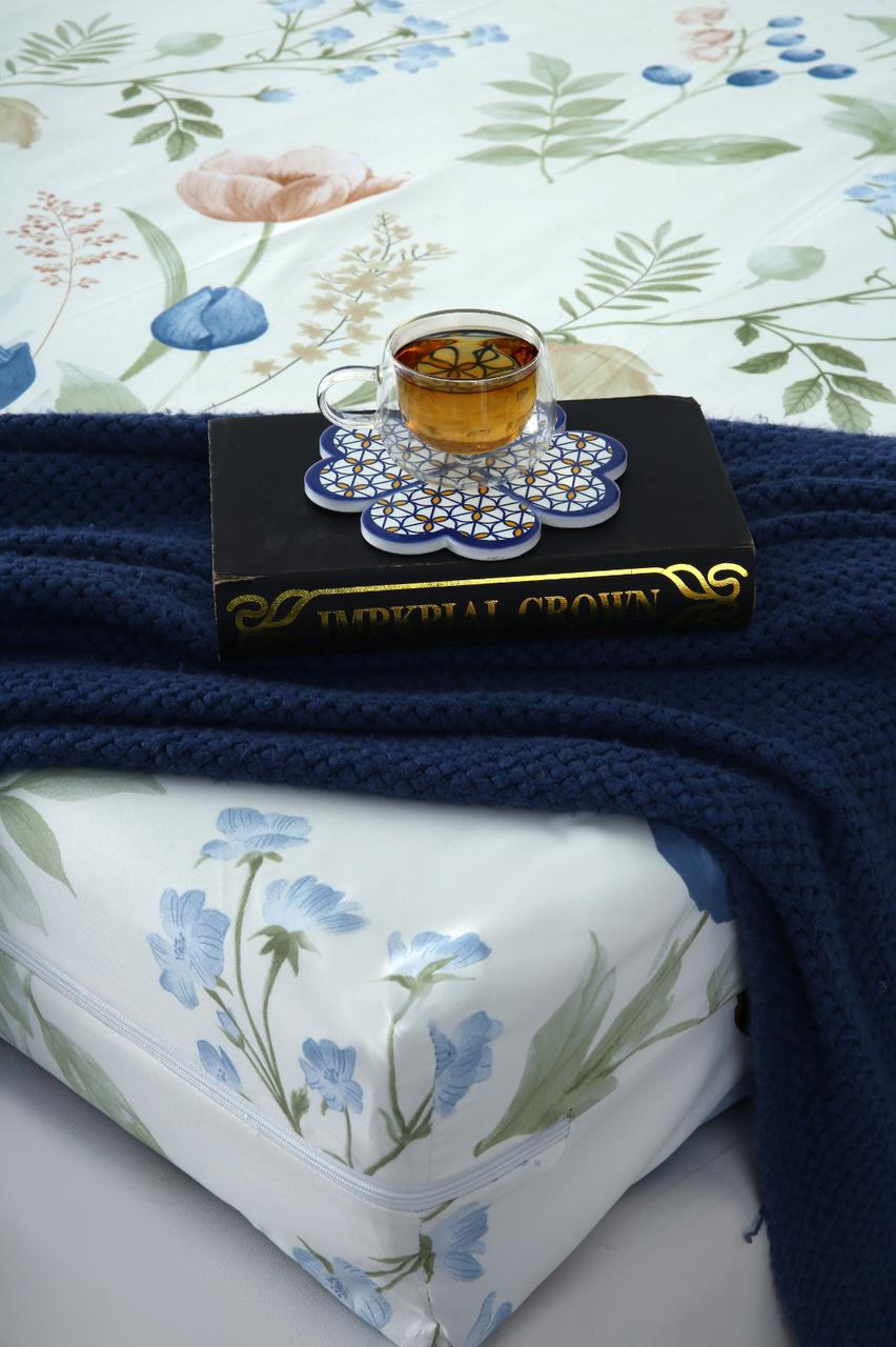 Zipper Mattress Cover Printed-Water Lilly Protectors Apricot