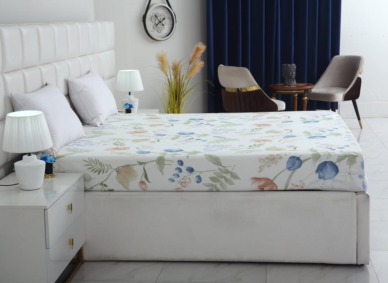 Zipper Mattress Cover Printed-Water Lilly Protectors Apricot