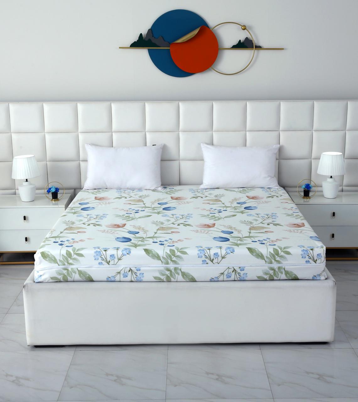 Zipper Mattress Cover Printed-Water Lilly Protectors Apricot