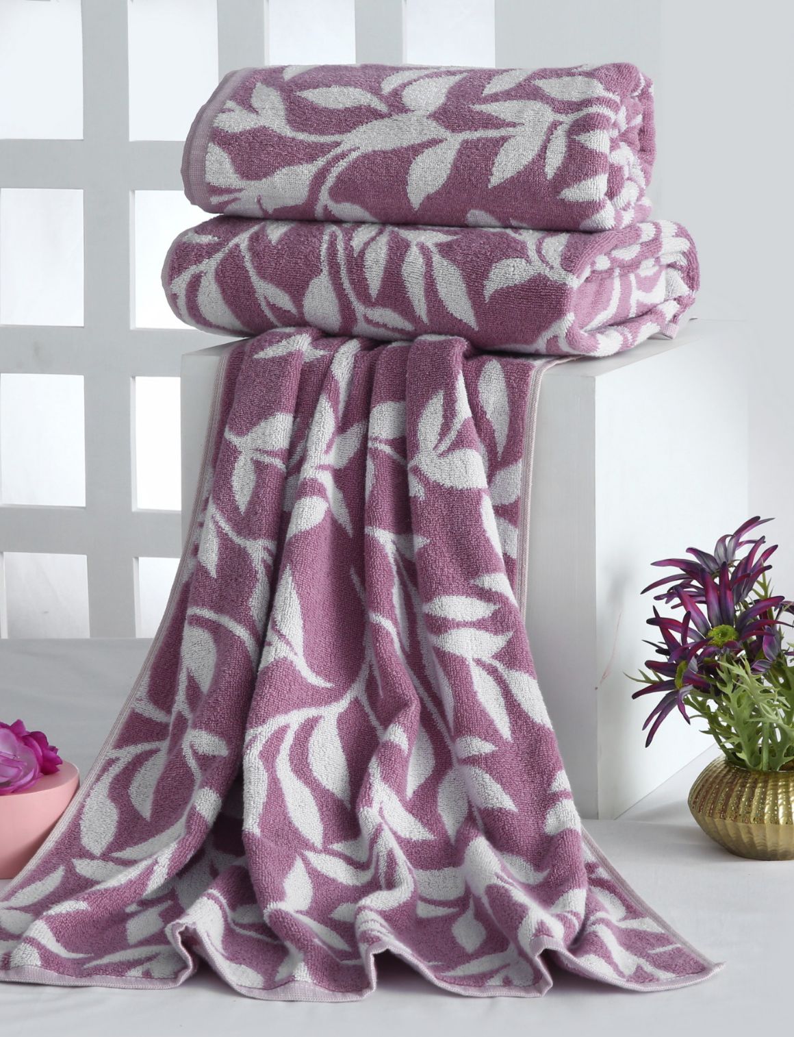 1 PC Bath Towel-Pastel Flower(Lilac) Bath Towels & Washcloths Apricot