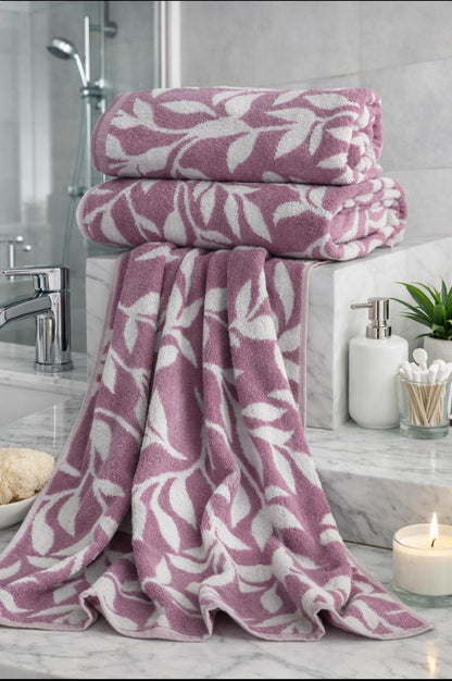 2 Pcs Bath Towels-Pastel Flower(Lilac) Bath Towels & Washcloths Apricot