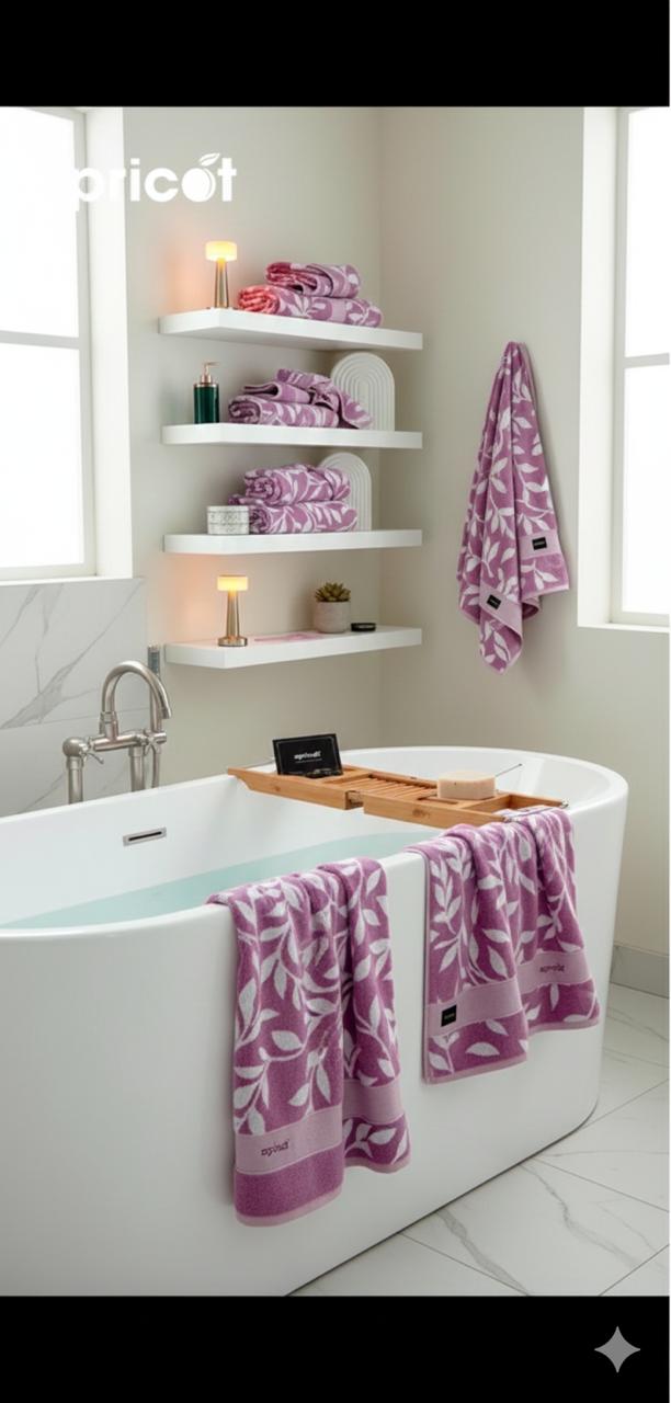 1 PC Bath Towel-Pastel Flower(Lilac) Bath Towels & Washcloths Apricot