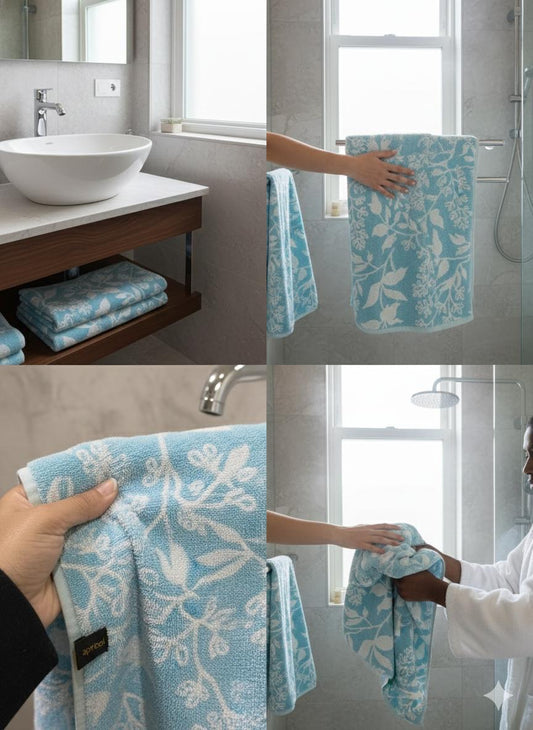 1 PC Bath Towel-Pastel Flower(Turqoiuse) Bath Towels & Washcloths Apricot