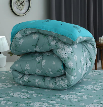 8 PCs Winter Razai Set-White Flowers Comforters Apricot