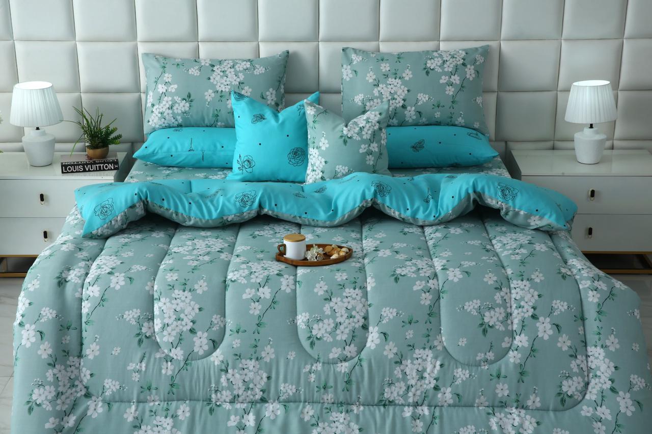 8 PCs Winter Razai Set-White Flowers Comforters Apricot