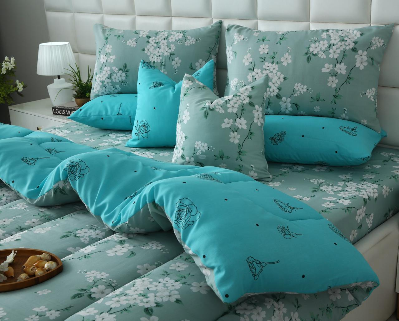 8 PCs Winter Razai Set-White Flowers Comforters Apricot