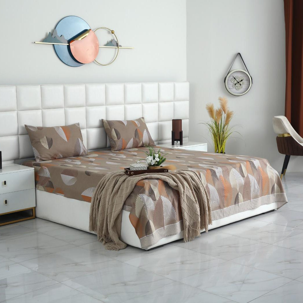 3 PCs Double Bed Sheet-DB-236 Bed Sheets Apricot