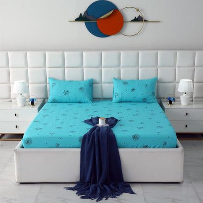 Fitted Bed Sheet-Aqua Abstract Flower Fitted Sheets Apricot