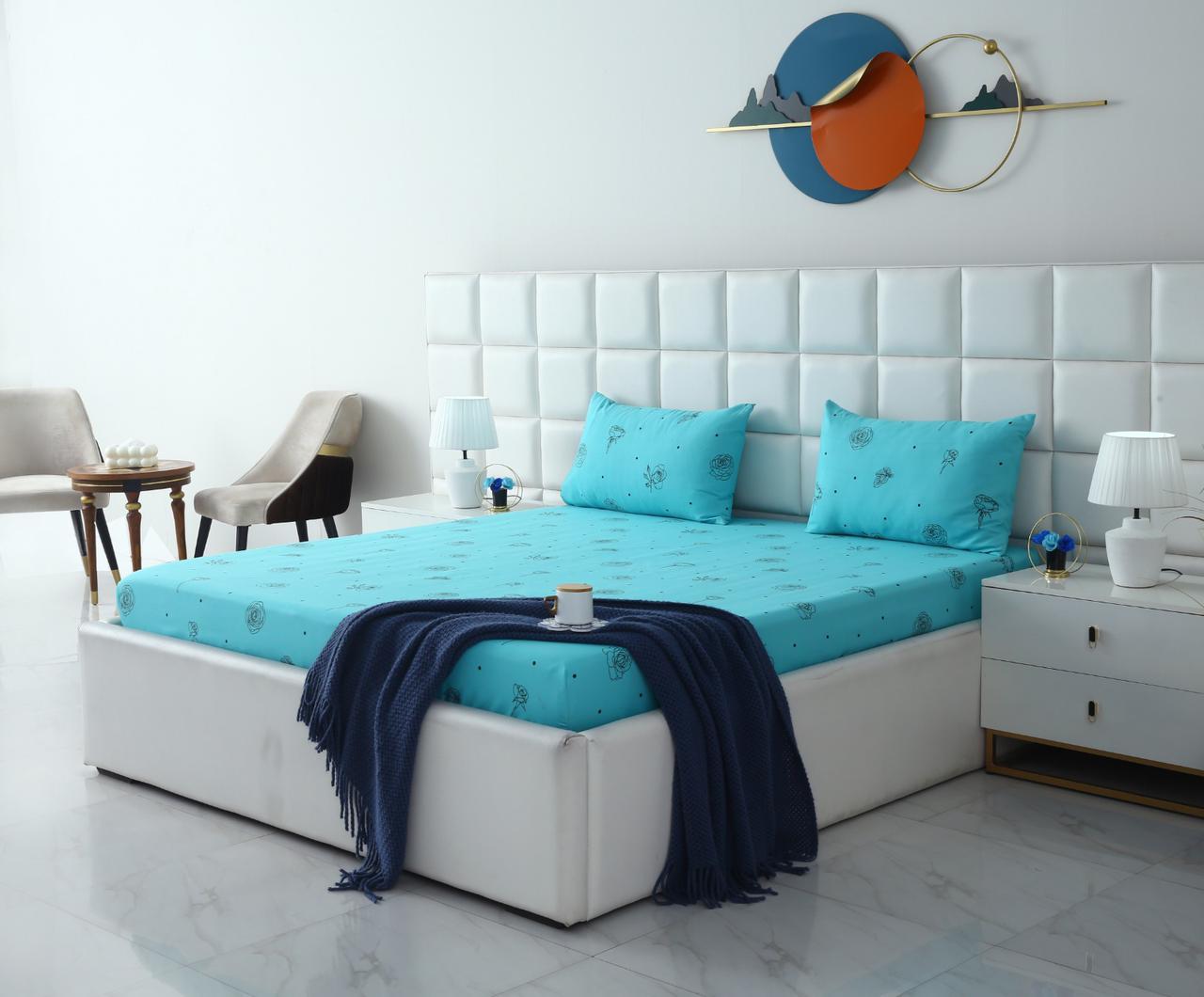 Fitted Bed Sheet-Aqua Abstract Flower Fitted Sheets Apricot