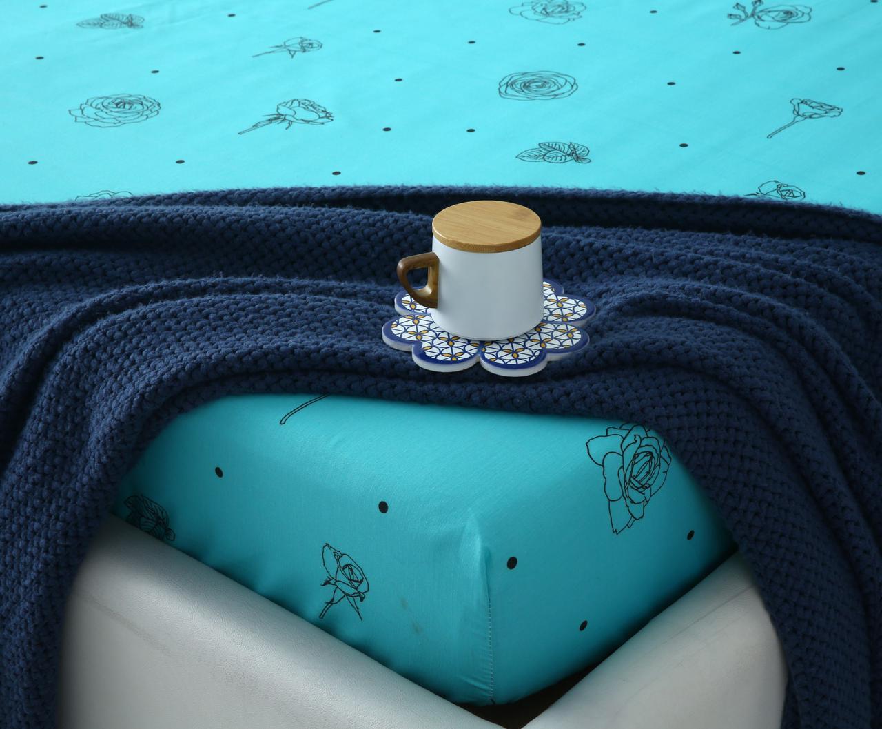 Fitted Bed Sheet-Aqua Abstract Flower Fitted Sheets Apricot