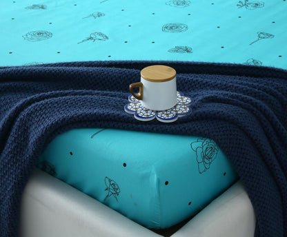 Fitted Bed Sheet-Aqua Abstract Flower Fitted Sheets Apricot