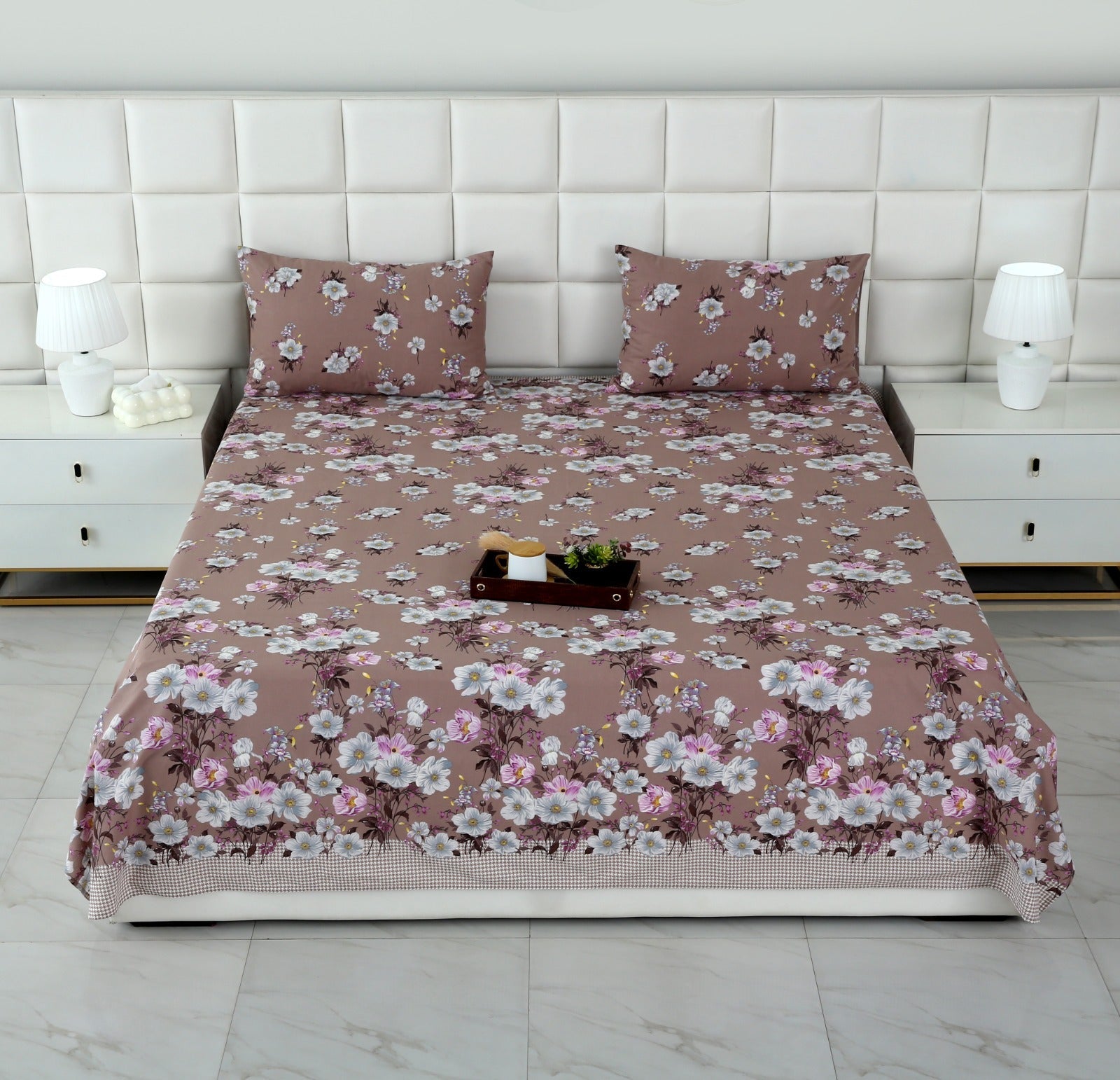 3 PCs Double Bed Sheet-DB252 Bed Sheets Apricot