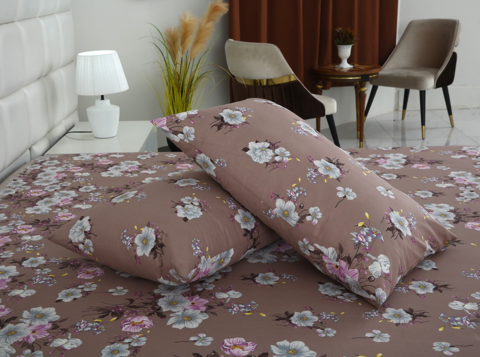 3 PCs Double Bed Sheet-DB252 Bed Sheets Apricot