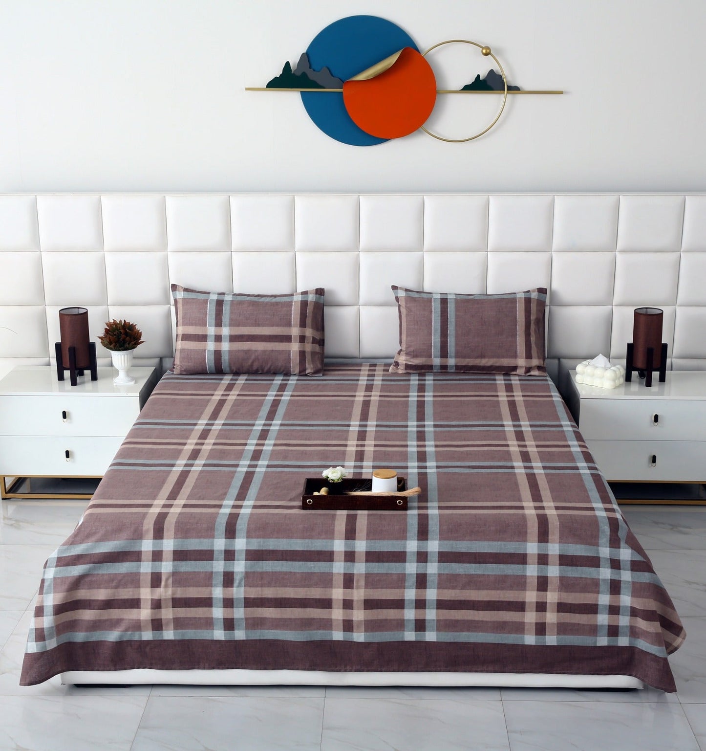 3 PCs Double Bed Sheet-DB-237 Bed Sheets Apricot