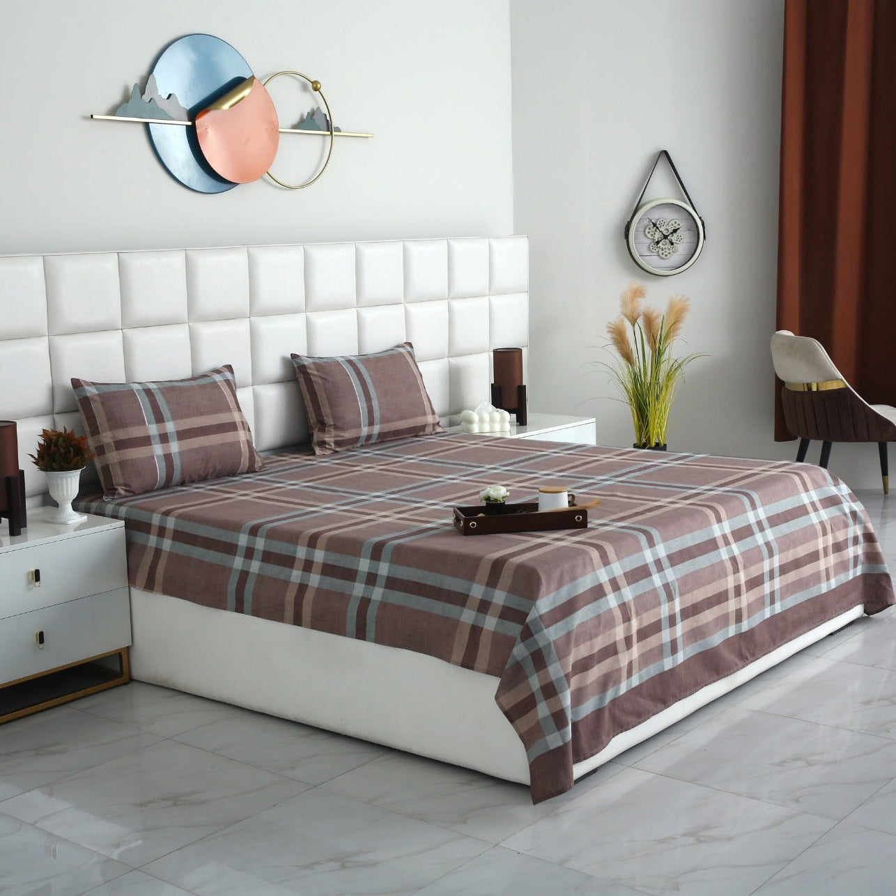 3 PCs Double Bed Sheet-DB-237 Bed Sheets Apricot