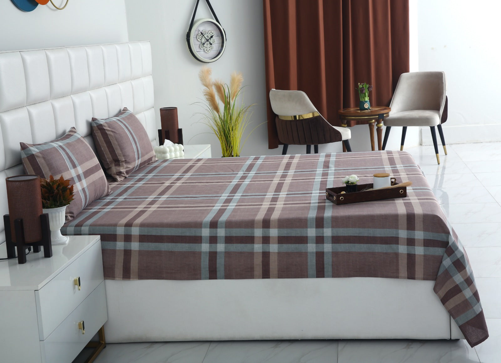 3 PCs Double Bed Sheet-DB-237 Bed Sheets Apricot