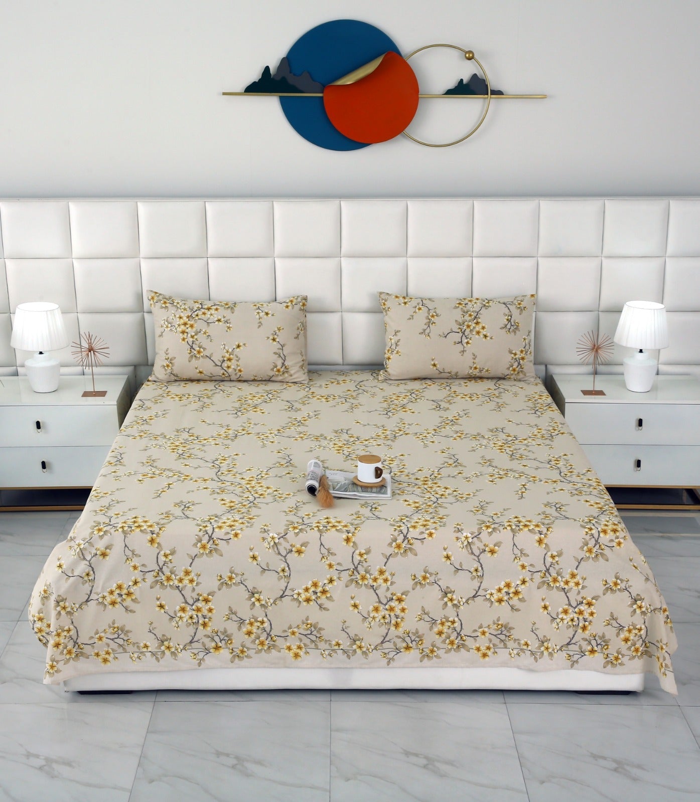 3 PCs Double Bed Sheet-DB-243 Bed Sheets Apricot