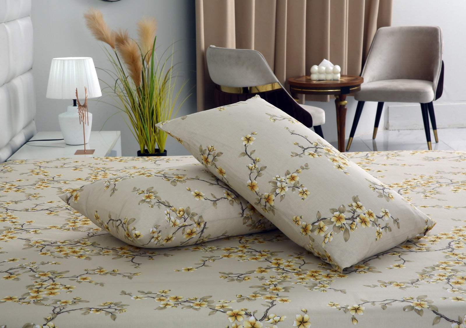 3 PCs Double Bed Sheet-DB-243 Bed Sheets Apricot