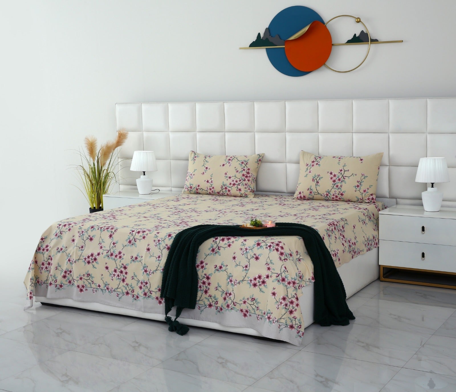 3 PCs Double Bed Sheet-DB-244 Bed Sheets Apricot