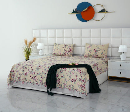 3 PCs Double Bed Sheet-DB-244 Bed Sheets Apricot