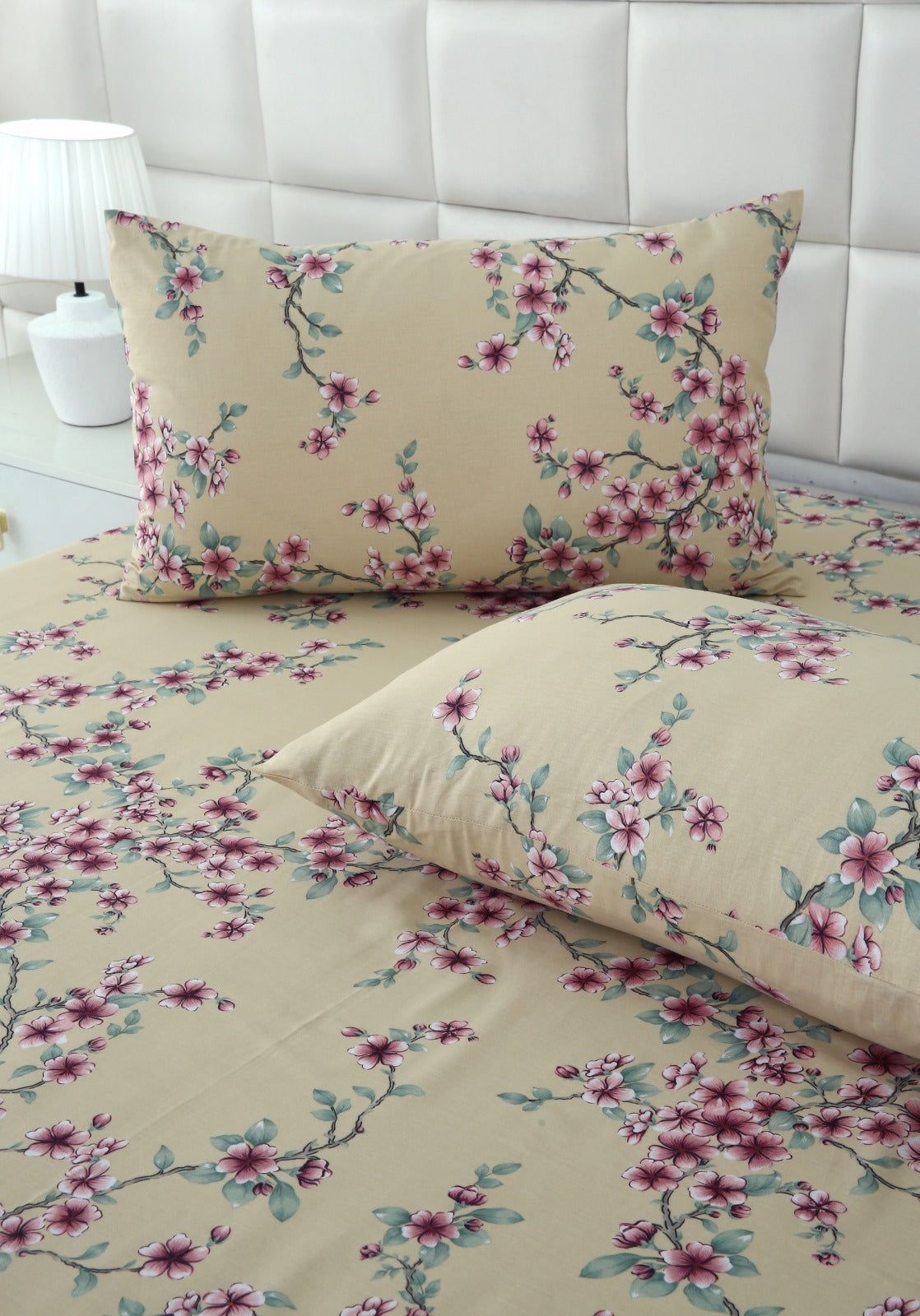 3 PCs Double Bed Sheet-DB-244 Bed Sheets Apricot