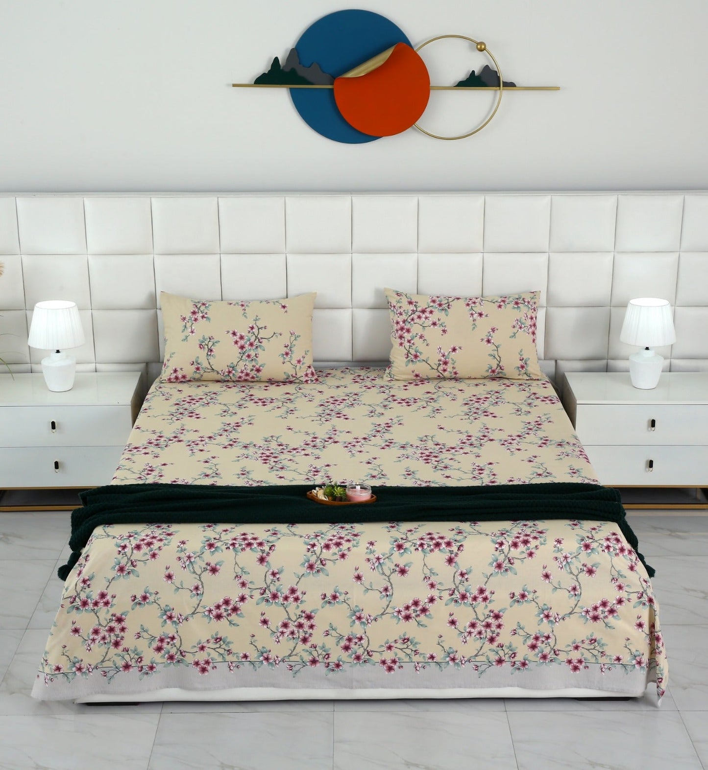 3 PCs Double Bed Sheet-DB-244 Bed Sheets Apricot