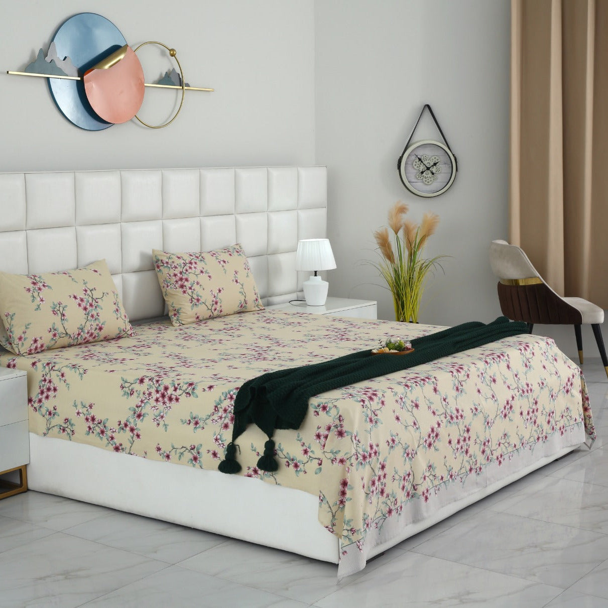 3 PCs Double Bed Sheet-DB-244 Bed Sheets Apricot