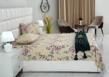 3 PCs Double Bed Sheet-DB-244 Bed Sheets Apricot