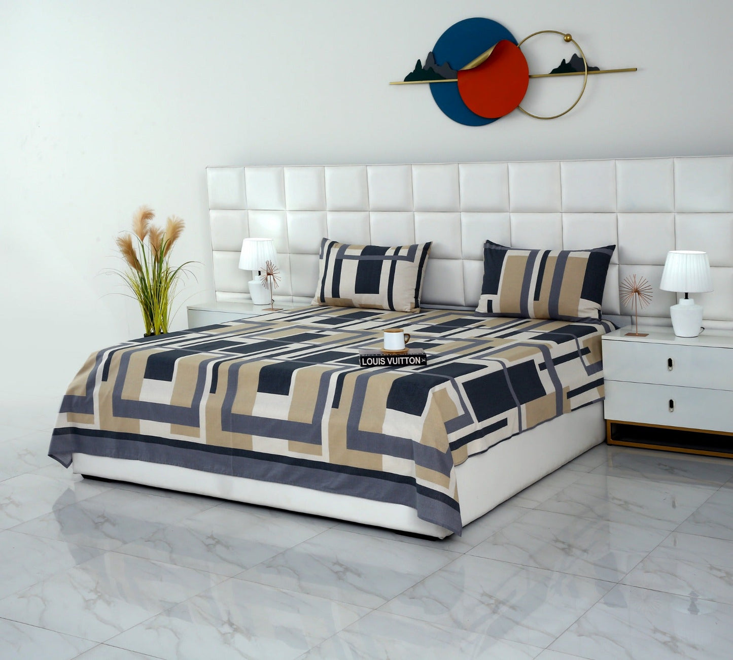 3 PCs Double Bed Sheet-DB-249 Bed Sheets Apricot
