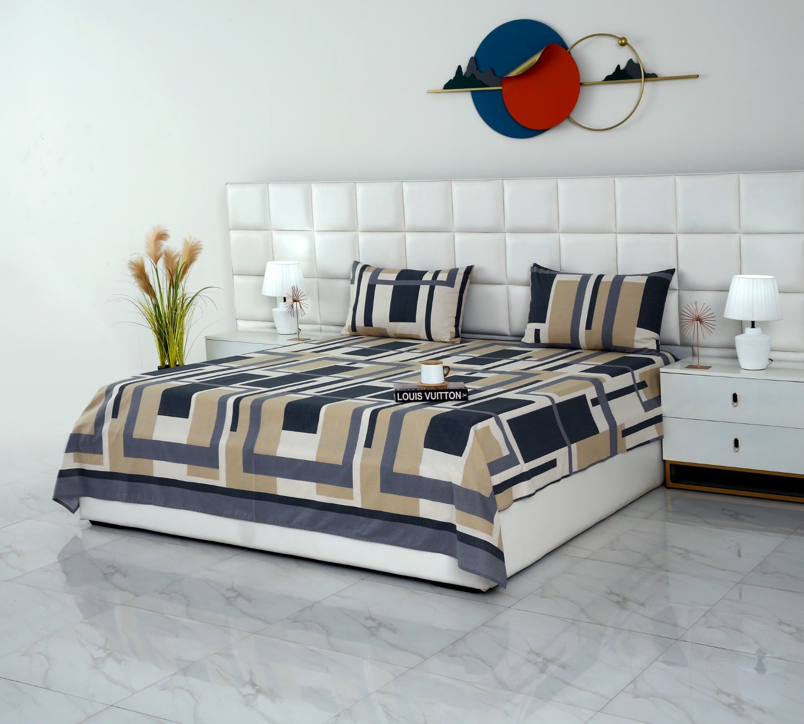 3 PCs Double Bed Sheet-DB-249 Bed Sheets Apricot