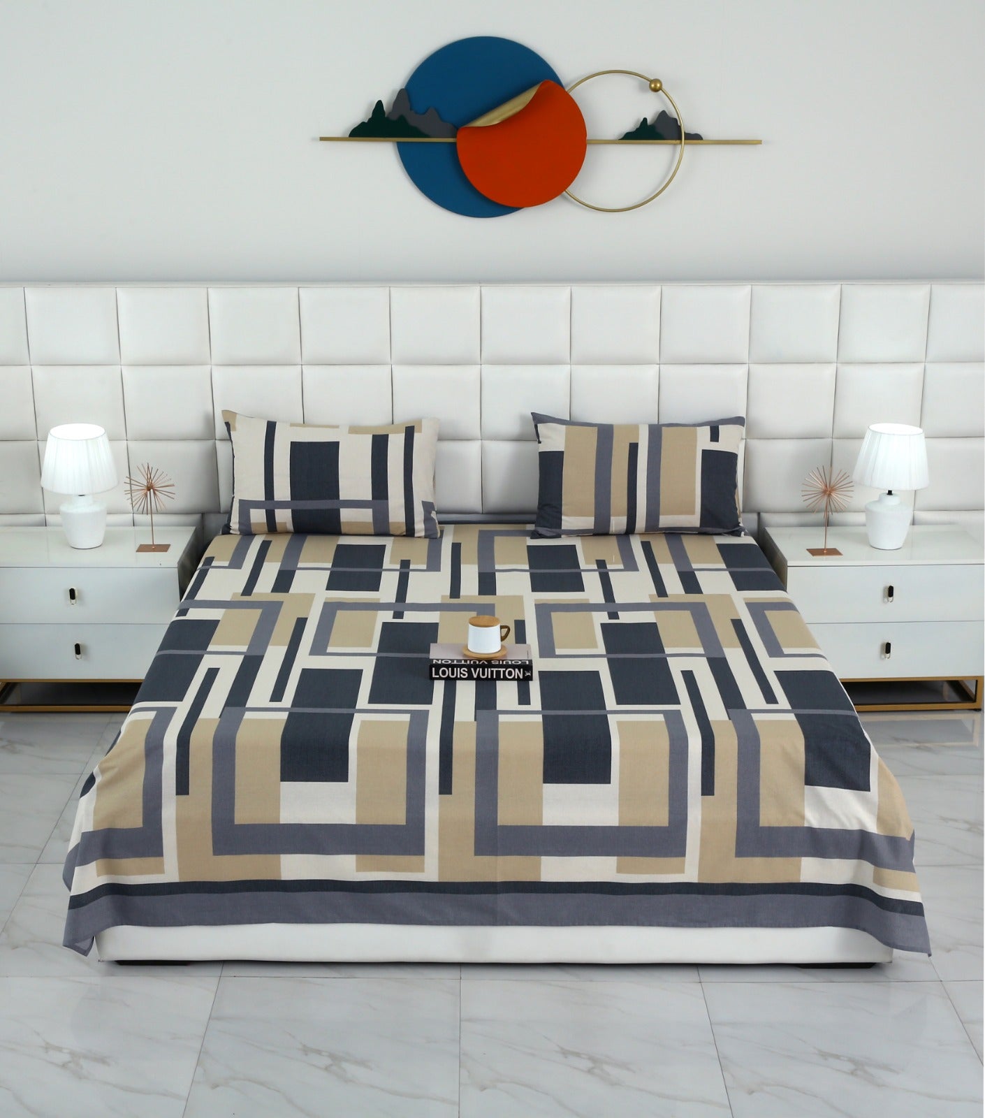 3 PCs Double Bed Sheet-DB-249 Bed Sheets Apricot