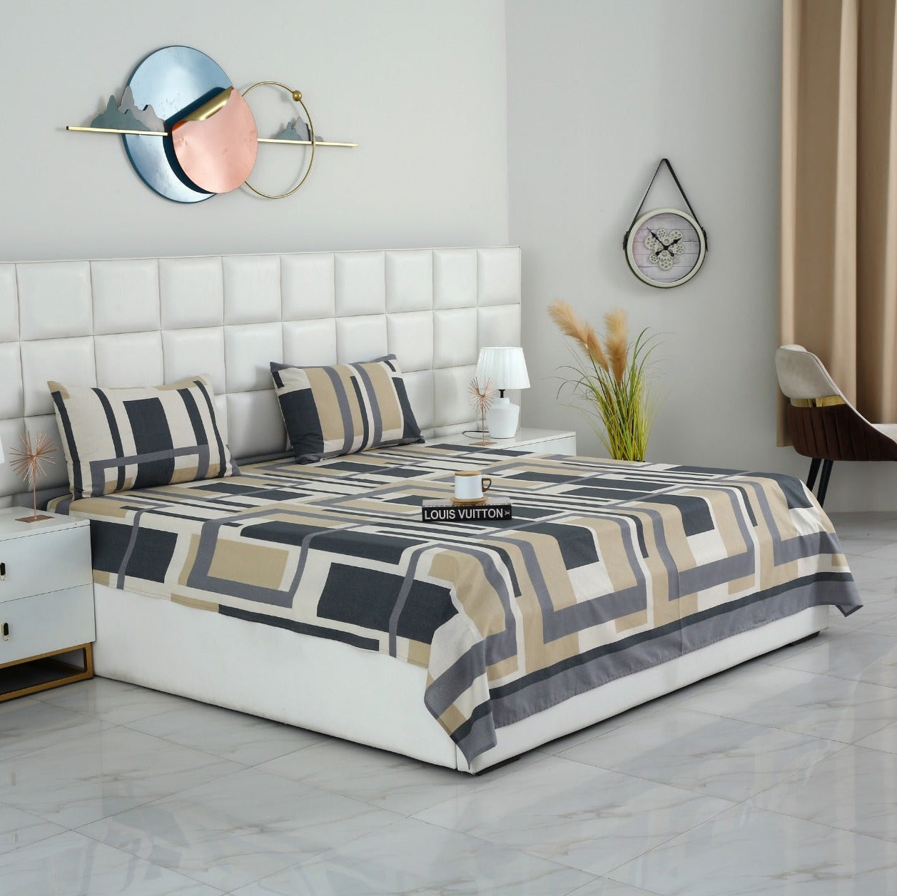 3 PCs Double Bed Sheet-DB-249 Bed Sheets Apricot