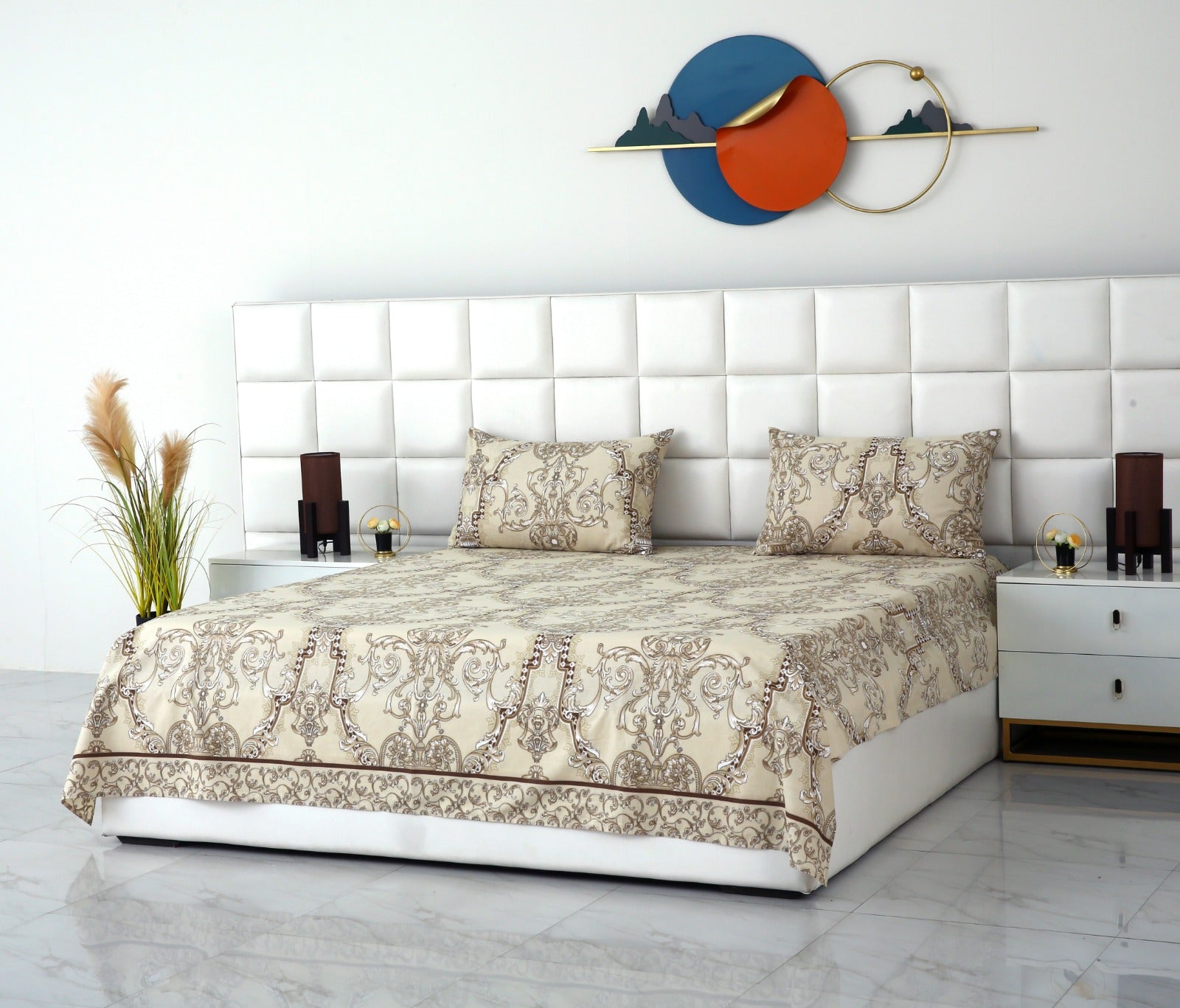 3 PCs Double Bed Sheet-DB241 Bed Sheets Apricot