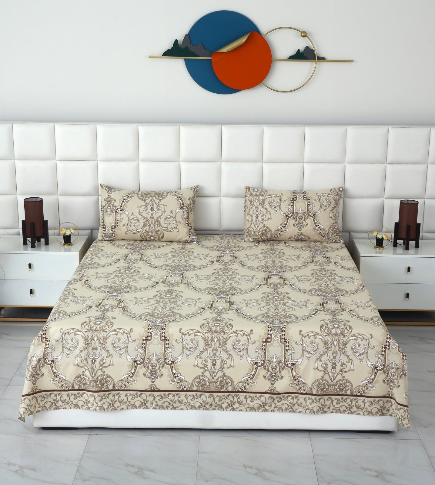 3 PCs Double Bed Sheet-DB241 Bed Sheets Apricot