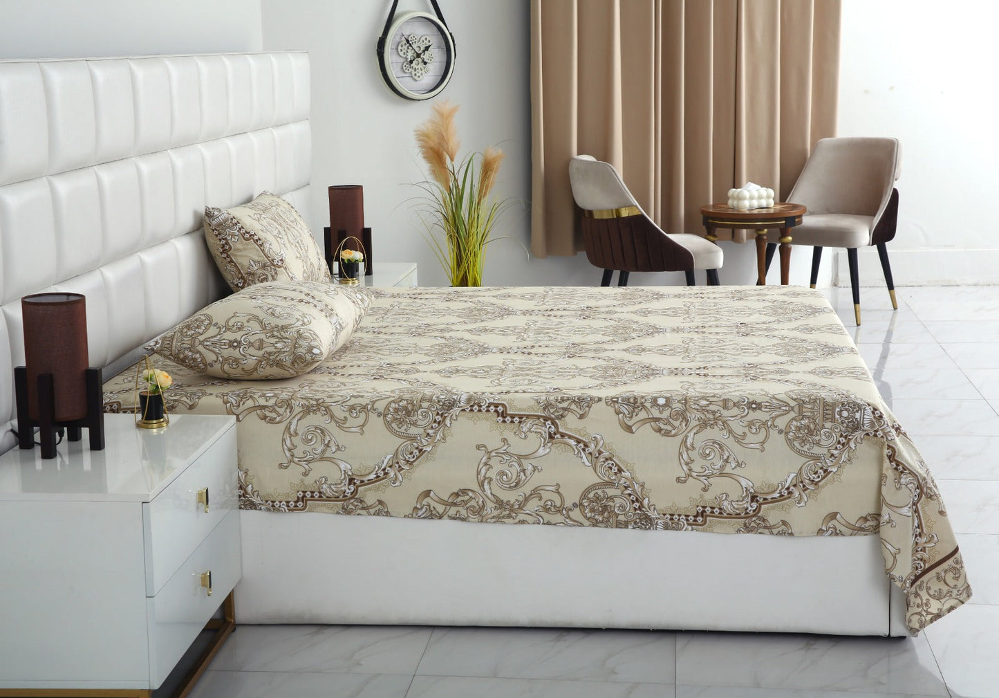 3 PCs Double Bed Sheet-DB241 Bed Sheets Apricot