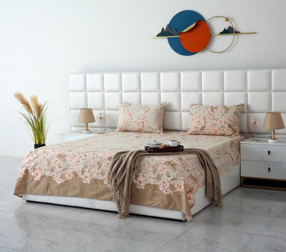 3 PCs Double Bed Sheet-DB247 Bed Sheets Apricot