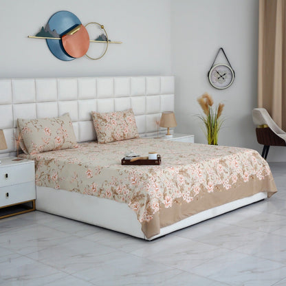 3 PCs Double Bed Sheet-DB247 Bed Sheets Apricot