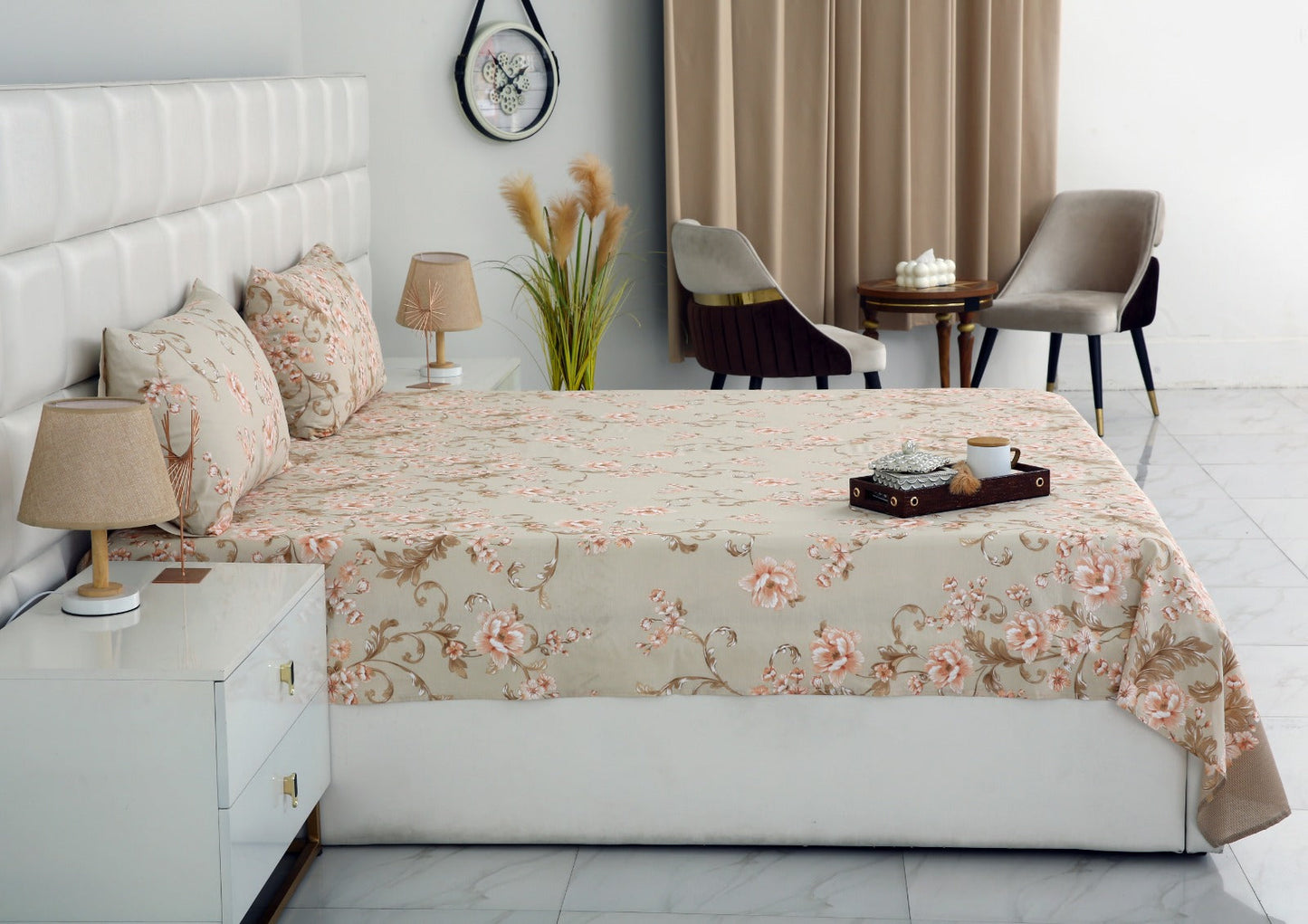 3 PCs Double Bed Sheet-DB247 Bed Sheets Apricot