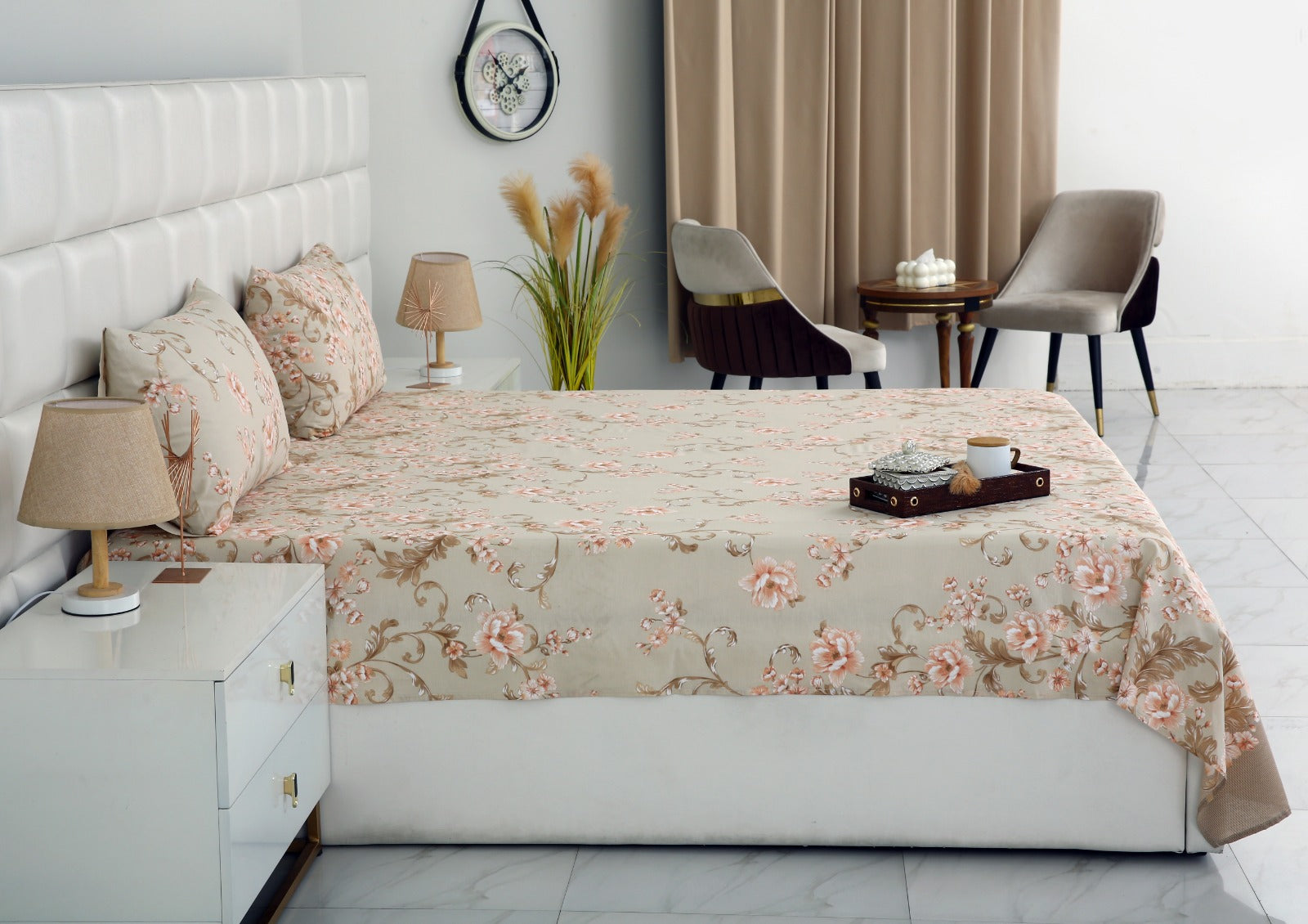 3 PCs Double Bed Sheet-DB247 Bed Sheets Apricot