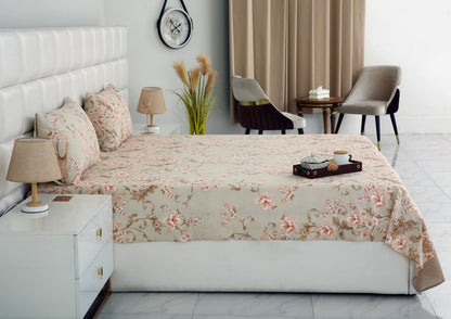 3 PCs Double Bed Sheet-DB247 Bed Sheets Apricot