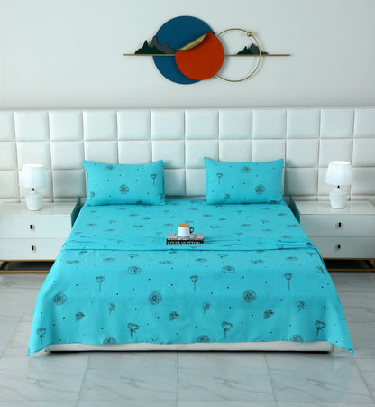 3 PCs Double Bed Sheet-Aqua Abstract Flower Bed Sheets Apricot