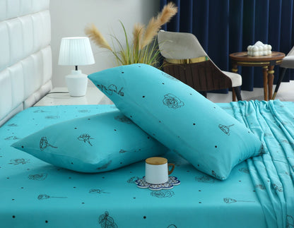 3 PCs Double Bed Sheet-Aqua Abstract Flower Bed Sheets Apricot